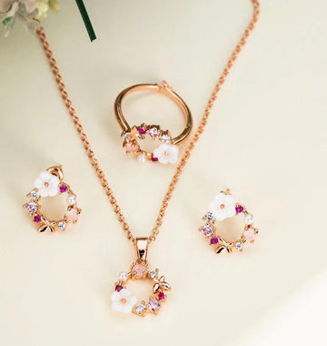 Rose Gold Flower Jewelry Set