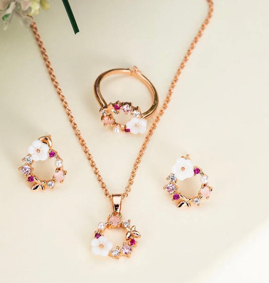 Rose Gold Flower Jewelry Set