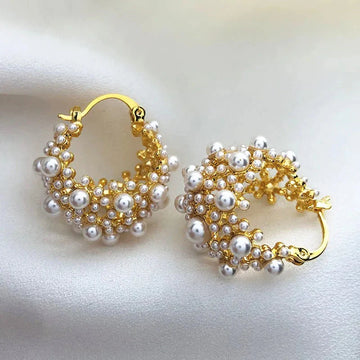 Pretty Girl Vintage Cluster Pearl Hoop Earrings