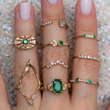 Stackable Vintage Green Stone Ring Set