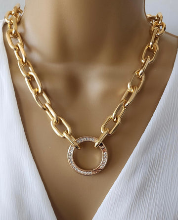 Rhinestone Icon Chain Necklace