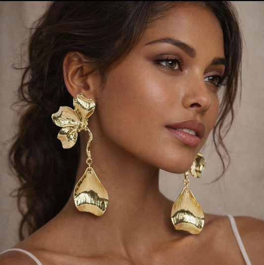 Gold Orchid Drop Earrings