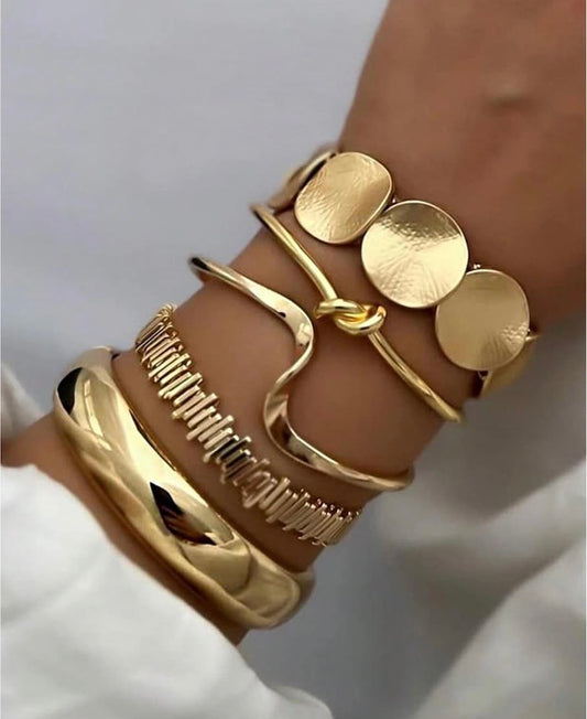 Gold Geometric Bangle Bracelet Set