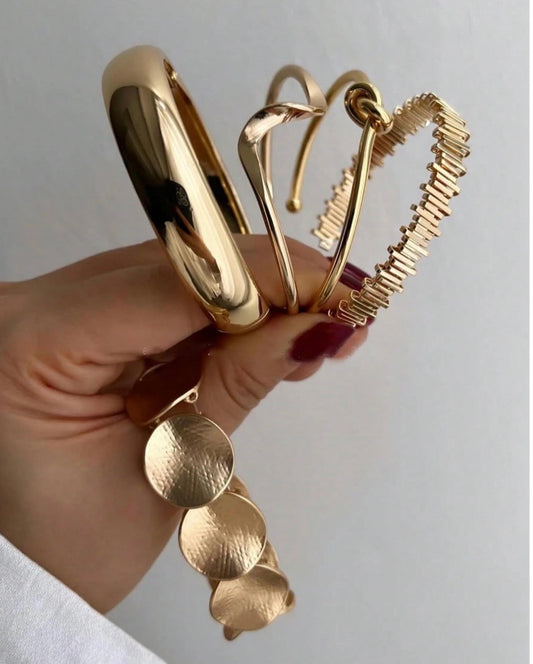 Gold Geometric Bangle Bracelet Set