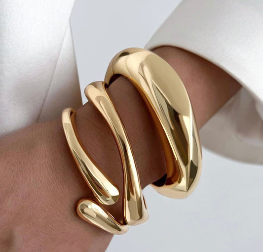 Chunky 14K Gold - Silver Bangle Bracelet