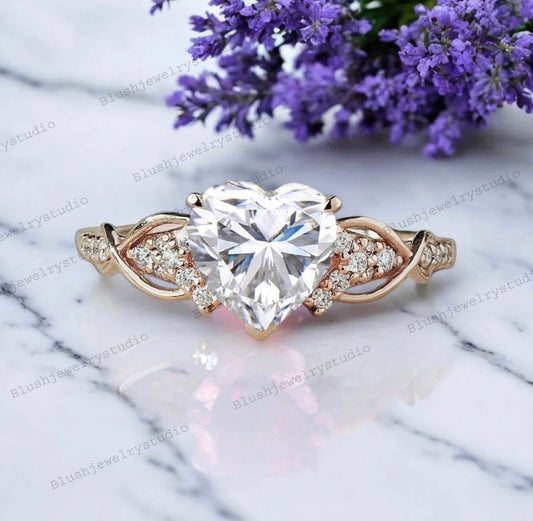 Heart Shaped Moissanite Diamond Cluster Promise Ring