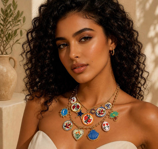 Double Enamel Charm Layered Necklace
