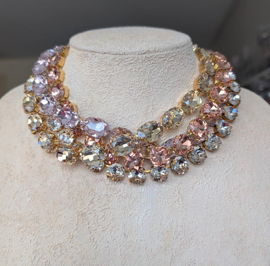Soft Pink Layered Crystal Necklace Set