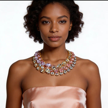 Soft Pink Layered Crystal Necklace Set