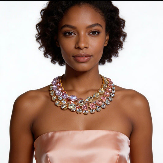 Soft Pink Layered Crystal Necklace Set