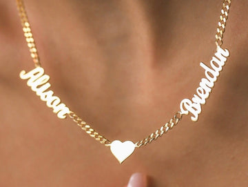 Custom Double Name Cuban Chain Heart Necklace