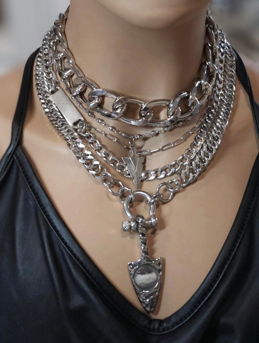 Multi Strand Chunky Chain Choker Collar Necklace Set