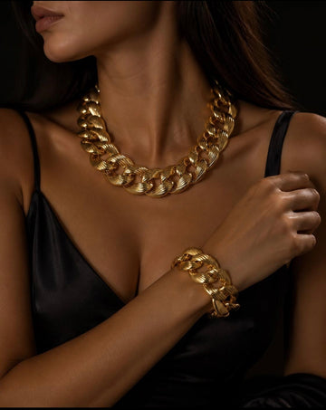 Gold Chain Necklace & Bracelet Set