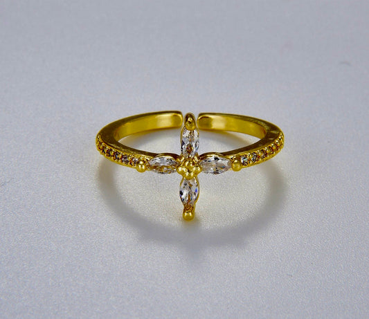 18K Gold Brass Cross Adjustable Promise Ring