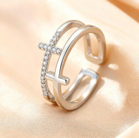 Sterling Silver Double Cross Promise Ring