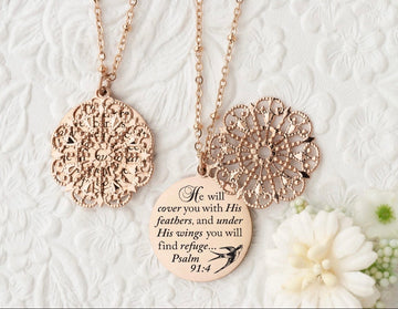 He Will Cover You With His Feathers Scripture Necklace