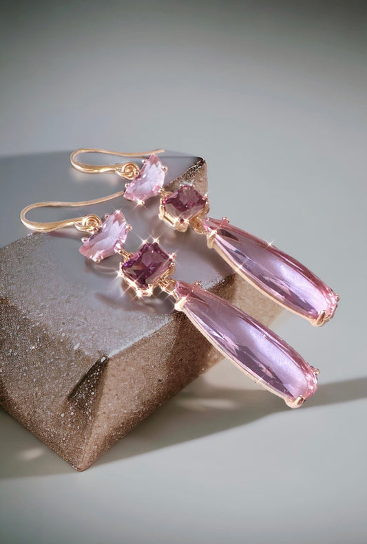 Amethyst Gold Drop Statement Earrings