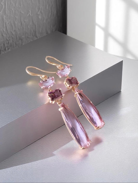 Amethyst Gold Drop Statement Earrings