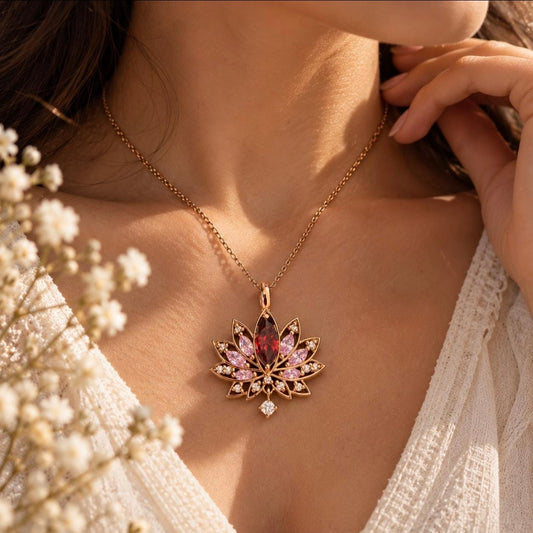 Lotus Flower Gemstone Pendant Necklace