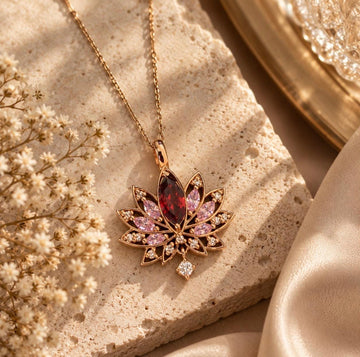 Lotus Flower Gemstone Pendant Necklace
