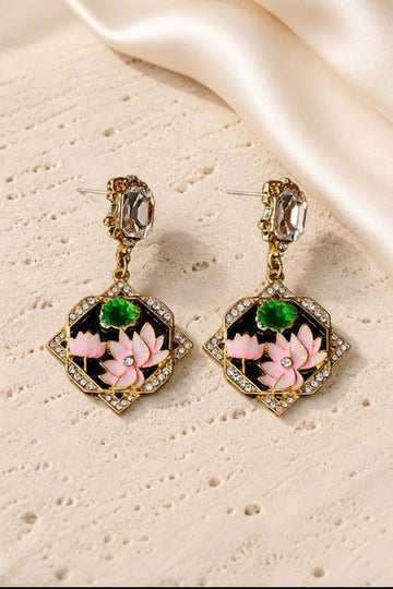 Pink & Green Vintage Enamel Drop Earrings