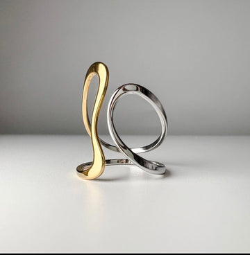 Two-Tone  Gold & Silver Adjustable Statement Ring