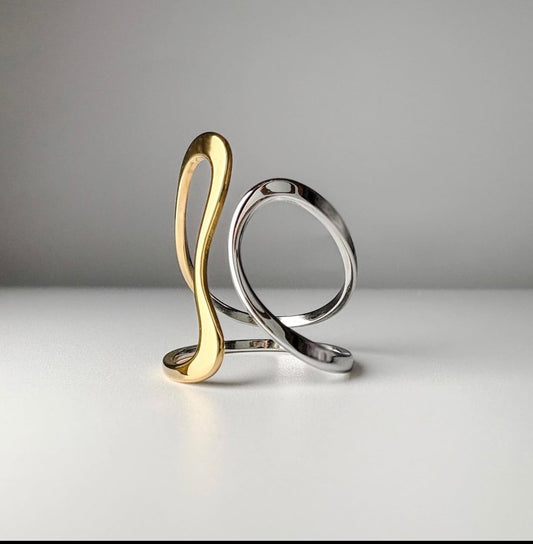 Two-Tone  Gold & Silver Adjustable Statement Ring