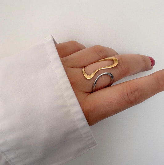 Two-Tone  Gold & Silver Adjustable Statement Ring