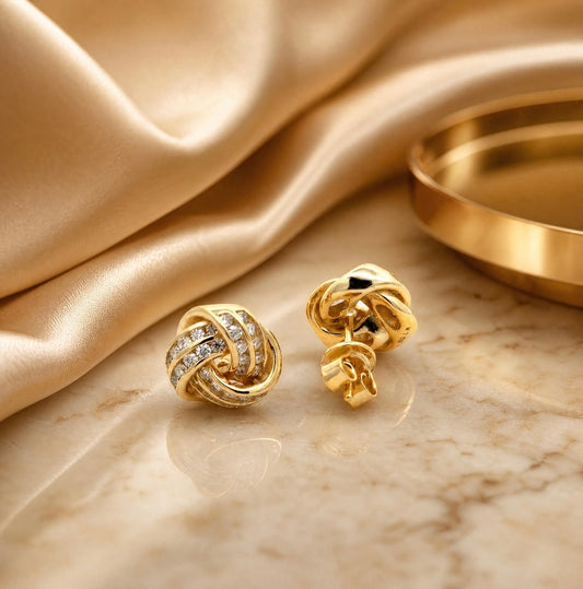 Pave CZ Knot Studd Earrings