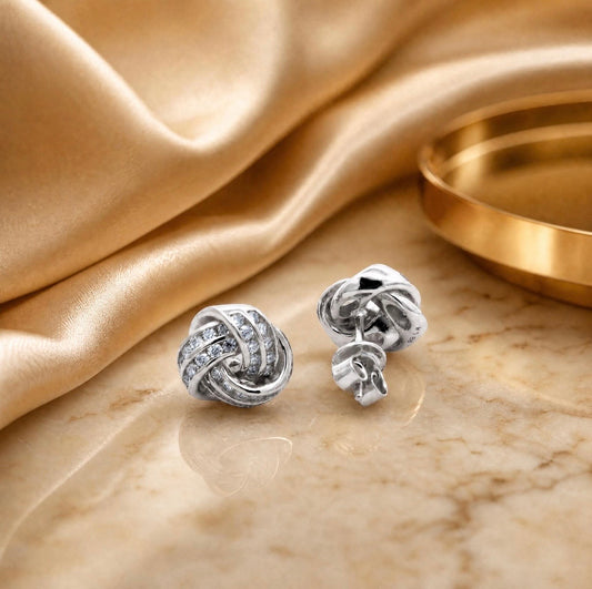 Pave CZ Knot Studd Earrings